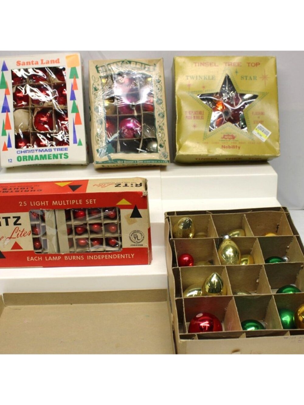 Vintage Mid-Century Christmas Ornaments and Lights Lot